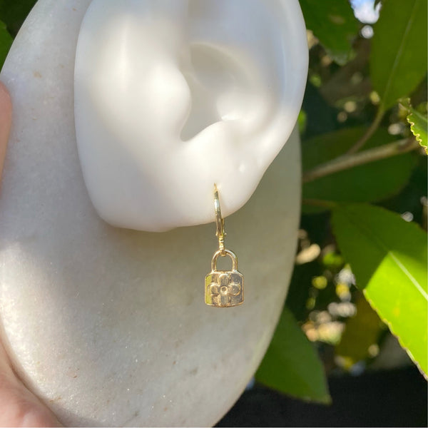Gold lock earrings