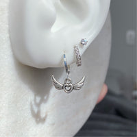 Silver angel heart earrings