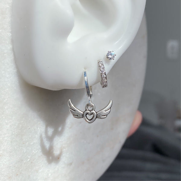 Silver angel heart earrings