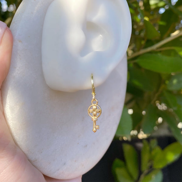 Gold key earrings