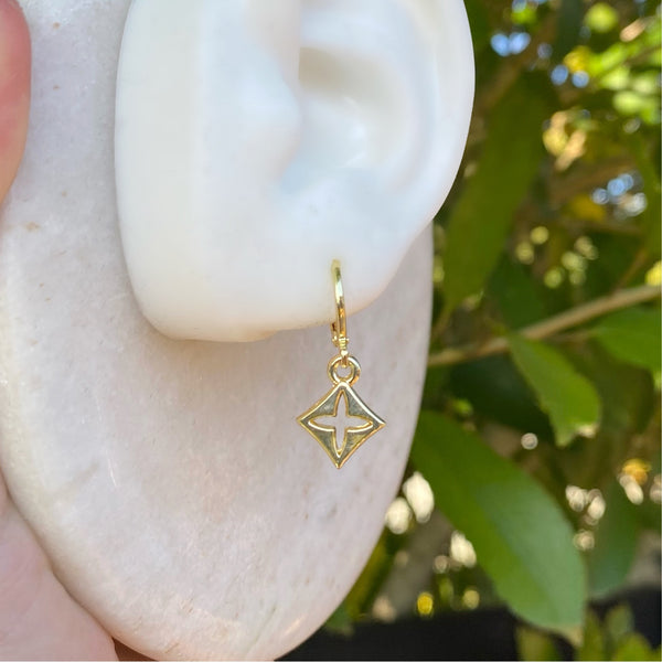 Gold diamond flower earrings